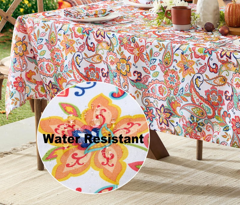 Newbridge Rectangle Fabric Tablecloth, Bohemian Coral Paisley, 60 x 84 Inch, Stain and Water Resistant Heavy Weight Summer Table Cover, Boho Chic Multicolor Floral - Image 4